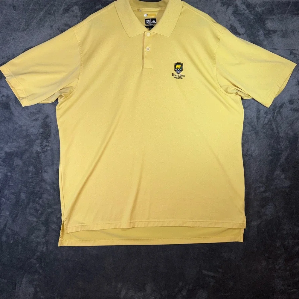 Mens XL Adidas Polo Shirt Yellow Excellent Bear's Best Atlanta Golf ClimaLite